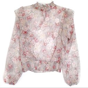 L.O.V.E. Is For Eternity Organza Bishop Sleeves Floral Ruffle Blouse
